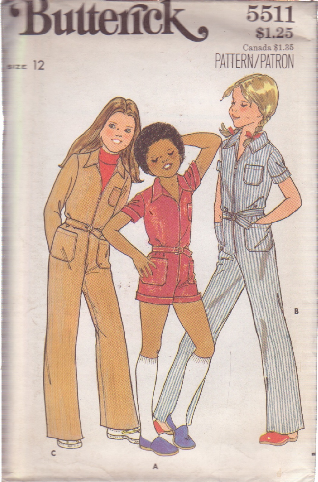 BUTTERICK PATTERN 5511 SIZE 12 FOR GIRLS&#39; JUMPSUIT IN 3 VARIATIONS UNCUT #2 - $3.00