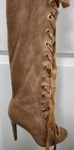 Qupid Boot New Women Suede Lace Up Peep Toe Thigh High Size 7 Color Beige - £48.27 GBP