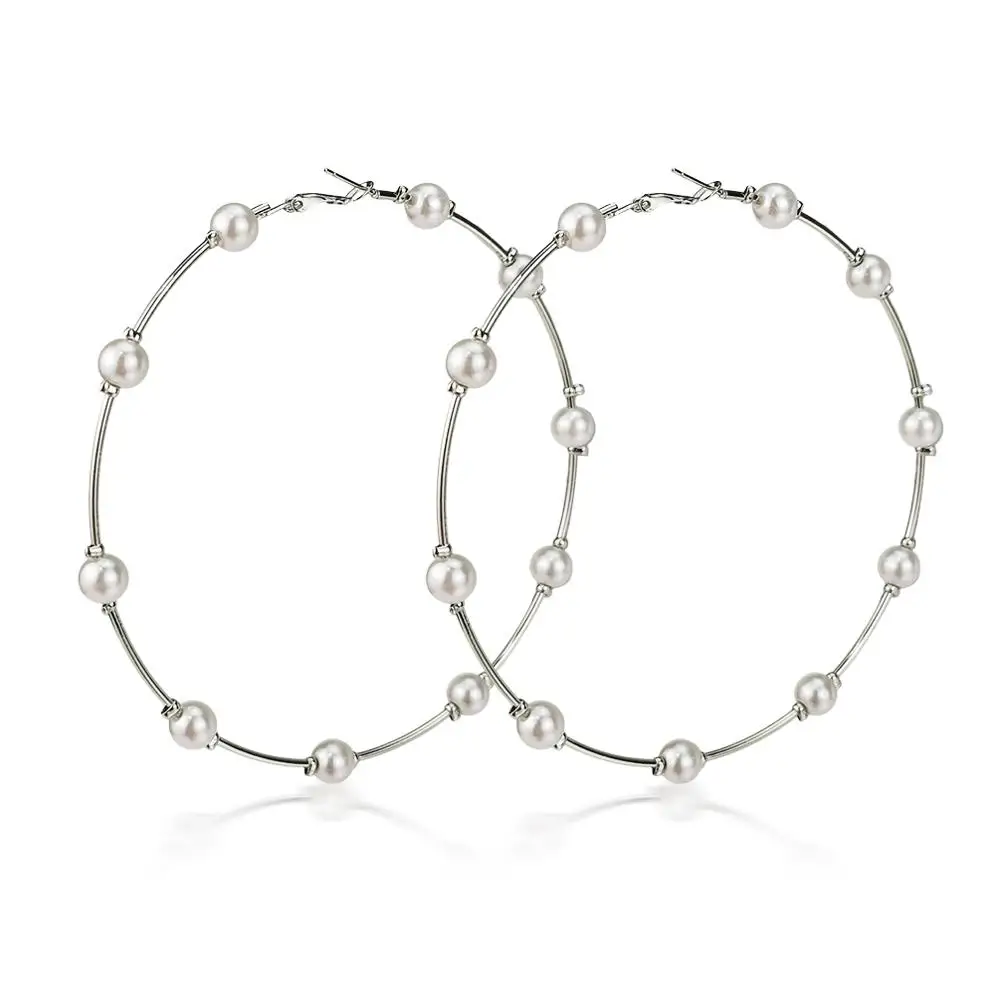 10cm Imitation Pearl Big Hoop Earrings For Women Large Statement Earrings Hoops  - £12.85 GBP