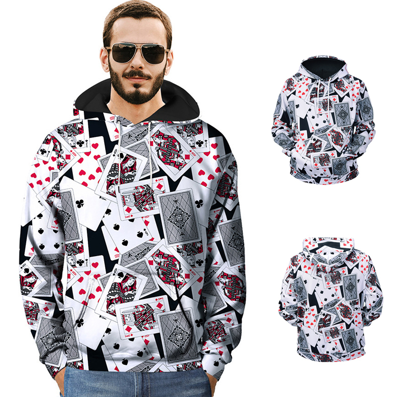 Men’s Casual  Pullover Lace Up Hoodie  Poker Card 3D PrintedSize M L XL 2XL 3XL