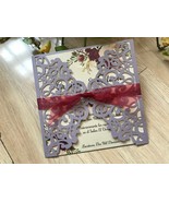50pcs Pearl Light Purple laser cut invitation Cards with ribbon,Engageme... - $65.30