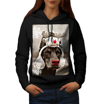 Wellcoda Funny Dog Deer Womens Hoodie, Reindeer Casual Hooded Sweatshirt - £29.06 GBP