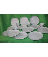 24 Piece Blue Gray Wood Song Harkerware Dinner Snack Plates Cups Maple L... - £58.14 GBP