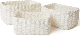 La Jolie Muse Set Of 3 Decorative White Storage Baskets With Woven Storage - £35.49 GBP