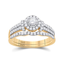 14kt Yellow Gold Round Diamond Halo Bridal Wedding Ring Band Set 5/8 Ctw - £730.94 GBP