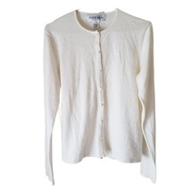 Jones Wear Cream Color Button Down Cardigan with Beading and Faux Pearl ... - £8.39 GBP