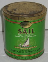 Vintage Empty Sail Pipe Tobacco Green/Red Lidded Storage Tin Can Caniste... - $8.91