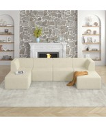 Beige Compressed U-Shape Corduroy Modular Sectional Sofa: Modern Sleeper - €1.104,33 EUR