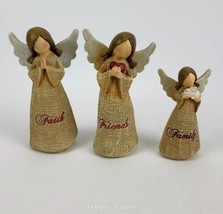 Beige/Red Tabletop Faith Family Friends 3 Angels Figurine Set 7.75&quot; - £20.89 GBP