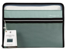 NEW Expandable File 13 pocket zippered canvas 14 x 10 x 1.5 inches, teal green - £4.71 GBP