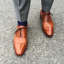 Handcrafted Pumpkin Orange Cap Toe Oxford Leather Men&#39;s Professional Dress Shoes - £102.16 GBP