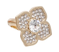 Fashion Gold Plated Clear Rhinestone Luxury French Flower Stretch Ring For Women - £23.49 GBP