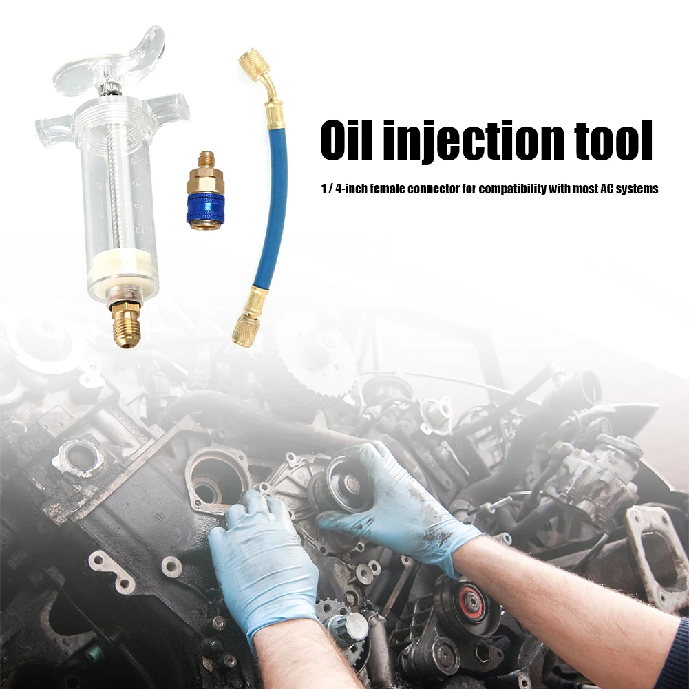 VODOOL Clear A/C Oil Dye Injector 30ml 2oz with Low Side Quick Coupler 1/4 SAE - £17.18 GBP