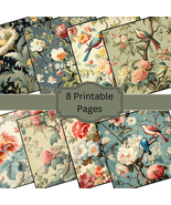 8 Vintage Wallpaper Scrapbook Page Printables - £3.16 GBP