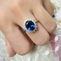 1.20CT Oval Cut Blue Sapphire 14K White Gold Over Exclusive Princess Diana Ring - £73.38 GBP