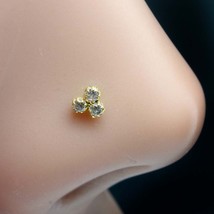 Tiny 3 Stone Real Gold 14K Nose stud White CZ Indian Style nose ring Push Pin - £18.78 GBP