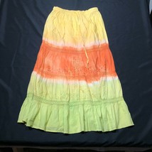 Vintage Rainbow Maxi Flowy Skirt One Size Green Orange Yellow Hippie Boho - $37.39
