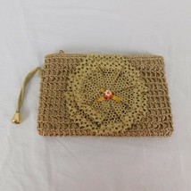 Gold Crochet Knit Purse Clutch Handbag Embellished Evening Zip Closure F... - $17.42