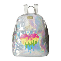 Betsey Johnson Mariss Rainbow Heart Iridescent Silver Metallic Backpack NWT - £50.92 GBP