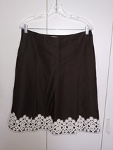 Loft Ann Taylor Ladies Dark Brown LINEN/RAYON A-LINE Fully Lined Skirt W/WHITE C - £15.27 GBP