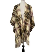 Woolrich Women Poncho Plaid Shawl Open Front Brown Striped Fringe Trim One Size - £22.15 GBP
