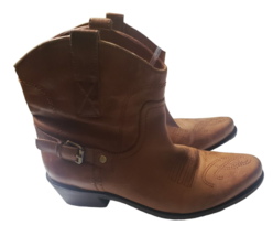 Franco Sarto Waco Tan Brown Leather Cowboy Western Ankle Boots Size 6 M Bootie - £39.55 GBP