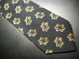 Boss Neck Tie Hugo Boss Black Background Gold White Floral Blooms Made in Italy - £9.36 GBP