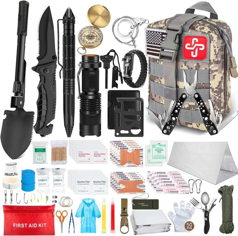 Emergency Survival Kit &amp; First Aid Kit w/ Molle Pouch &amp; Emergency Tent, ... - $55.94