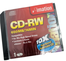Imation Blank CD RW 650 MB  74 Min 4 Thru 10 High Speed ReWritable Blank... - $14.99