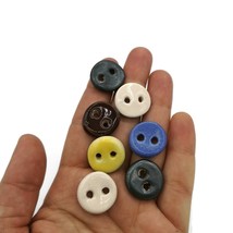 7Pc Handmade Ceramic Sewing Buttons, 2-hole Glazed Assorted Round Buttons - £24.91 GBP