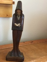 Vintage Carved Wood Wooden Monk Religious Figure Holding Bible w Rosary ... - $28.66