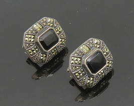JUDITH JACK 925 Silver - Vintage Black Onyx Marcasite Drop Earrings - EG10408 - £80.94 GBP