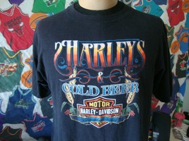 Vintage Harley Davidson 3D Emblem Cold Beer T Shirt L  - $296.99
