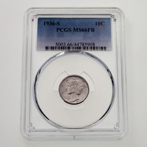 1936-S 10C Mercury Dime Graded by PCGS as MS66FB Full Bands - $247.50