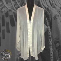 Womens Ivory White Sheer Beaded Long Sleeve Open Front Shawl Cardigan Si... - £27.65 GBP