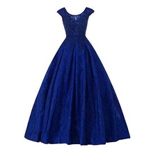 Kivary Women Beaded Lace Scoop Neck Long Formal Evening Prom Dresses Royal Blue  - £103.74 GBP