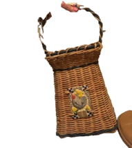 Rooster Motif Woven Wicker Basket w Handle Kitchen Utensil Basket 18&quot; Tall 8&quot; x - $24.74