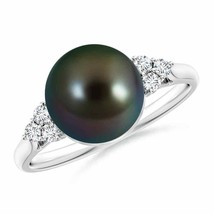 ANGARA Tahitian Pearl Ring with Trio Diamonds in Silvers (Size-9mm) - $504.06+