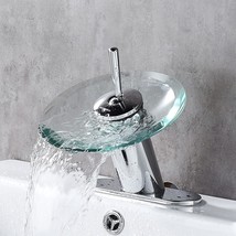 Roddex Waterfall Bathroom Sink Faucet Solid Brass Glass One Handle, Blue Chrome - £43.61 GBP