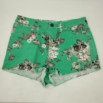 Ci Sono Women L Green Denim Hot Pants Booty Shorts Mini Short Frayed Floral - £6.22 GBP