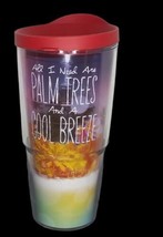 Tervis Cup Tumbler Palm Trees Cool Breeze Lid 24 Ounces Red Lid Tiki Bar - $14.85