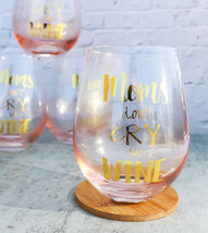 Pack Of 4 Mom&#39;s Don&#39;t Cry We Wine Metallic Gold Prints Stemless Wine Gla... - £39.95 GBP