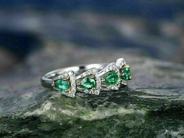 Art Deco 0.50 Ct Emerald Wedding Engagement Vntage Ring 14K White Gold Over - £79.08 GBP