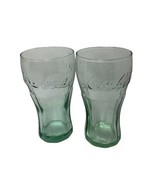 Coca Cola Juice Sized Glasses Embossed Green Glass Cola Bottle Shaped Lo... - $15.46