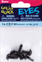 Sbe40/pp 12mm Solid Black Eye w/ Plastic Washer 6pc - £12.41 GBP