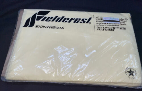 New Vintage Fieldcrest No Iron Percale Twin Flat Bed Sheet Yellow 180TC USA-Made - $13.10