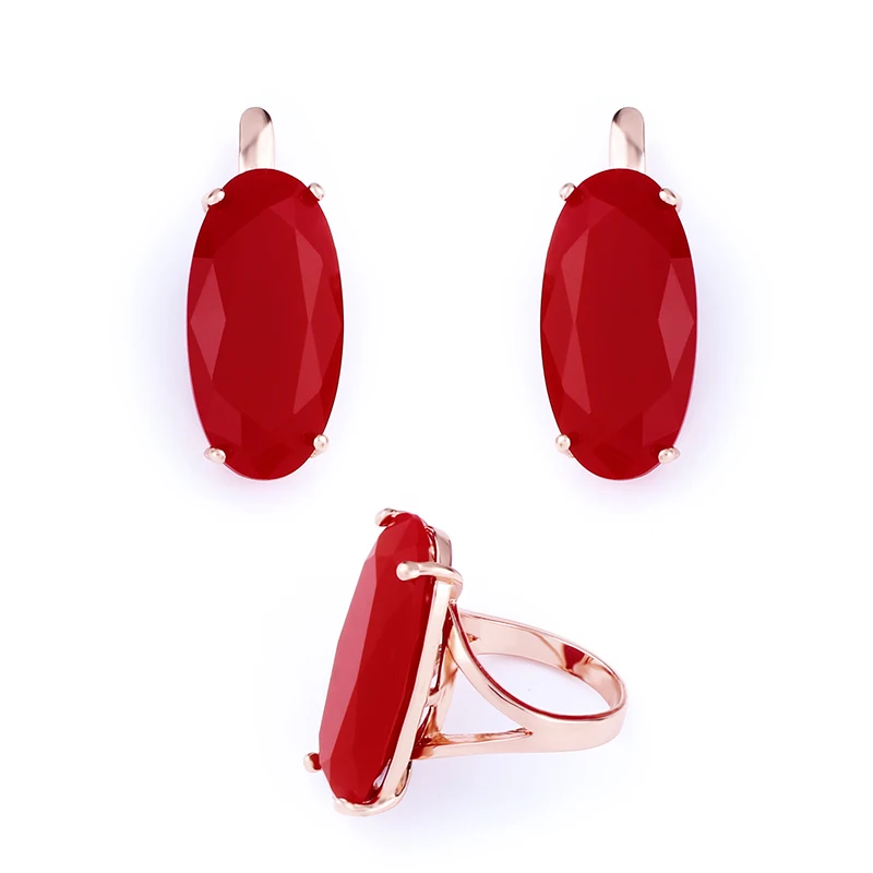 Red Garnet Stone Jewelry Set for Women Wedding Big Stone Ring and Earrin... - £18.96 GBP