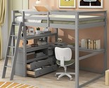 Full Size Loft Bed With Desk And Shelves,Wooden Bedframe With Two Built-... - $1,187.99