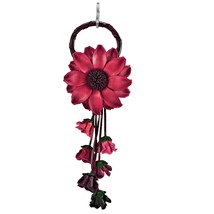 Blossoming Red and Pink Daisy Flower Hanging Leather Bag Ornament Keychain - $17.41