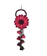 Blossoming Red and Pink Daisy Flower Hanging Leather Bag Ornament Keychain - £13.71 GBP